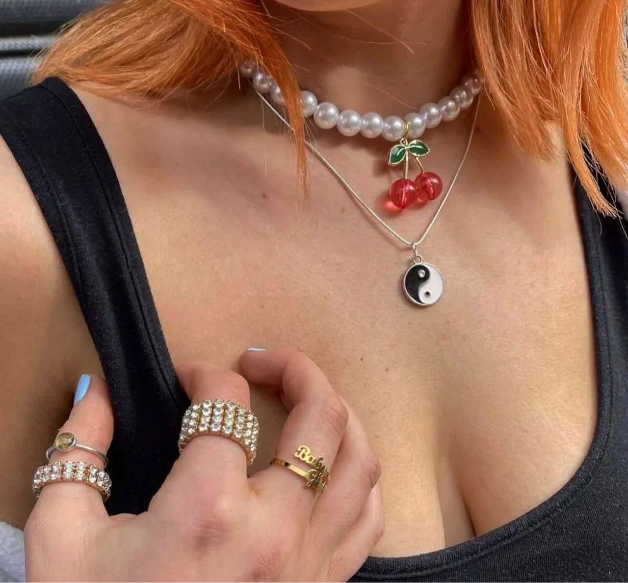 

Korean Sweet Girls Cute Cherry Pendant Necklaces Femme Bijoux Fine Fashion Imitation Pearl Beaded Chain Necklace For Women gift