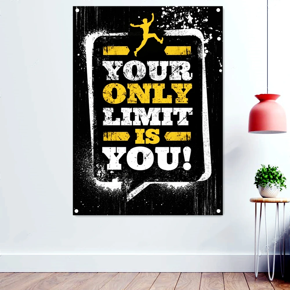 

"YOUR ONLY LIMIT IS YOU!" Gym Motivation Poster Wallpaper Yoga Fitness Sports Workout Banner Flag Hanging Paintings Tapestry