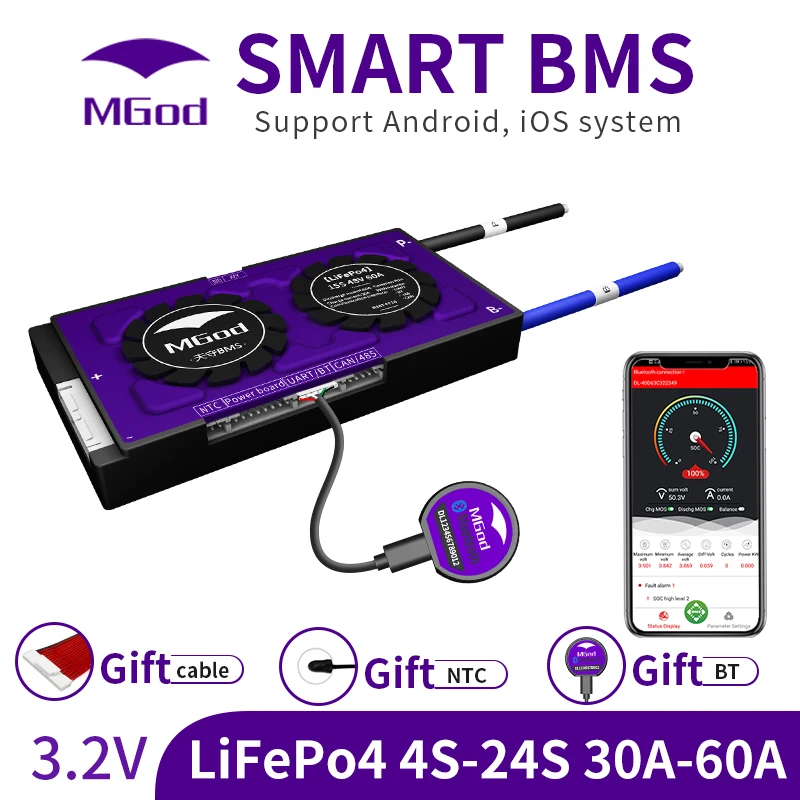 

4S~24S 30~60A Electr Car Baterry For Motorcycle Custom Control With Low Temp Cutoff For Electric Scooter Smart Bms