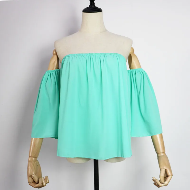

Summer 2020 Women's Tops Sexy Fashion One Word Collar Ruffles Sleeve Chiffon Blouse Oversize 5XL Sexy Club Strapless T Shirts