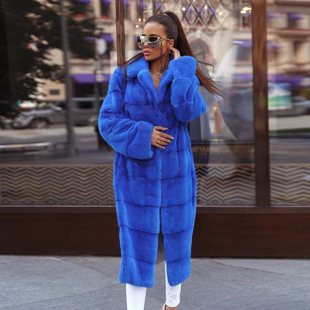 Luxury Women Real Mink Fur Coats Long Women Winter Trendy 2022 New Whole Skin Lapel Collar Mink Fur Coat Genuine Fur Overcoat