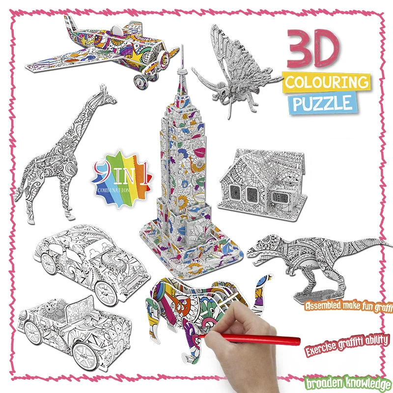 

3D Граффити пазл картина бумага чистая раскраска животные набор моделей творческие DIY Ручная работа Обучающие игрушки подарок для детей