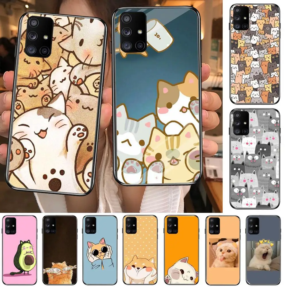 

Cute cartoon cat Phone Case Hull For Samsung Galaxy A50 A51 A20 A71 A70 A40 A30 A31 A80 E 5G S Black Shell Art Cell Cove