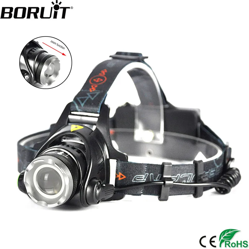 

BORUiT XM-L T6 LED Headlamp 1000LM 3-Mode Zoom Headlight Rechargeable 18650 Waterproof Head Torch for Camping Hunting