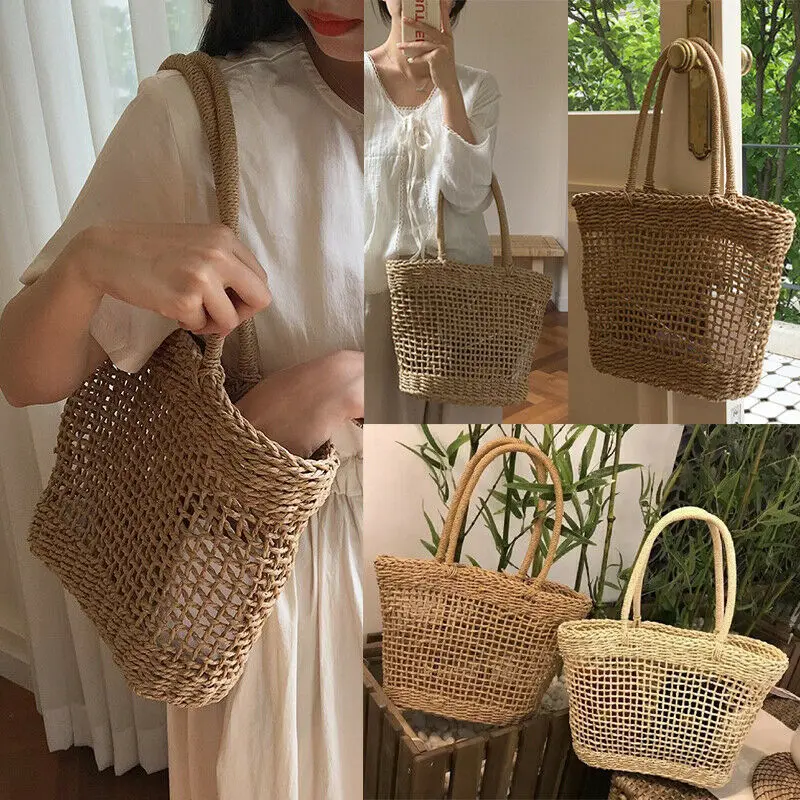 Ротанговая соломенная тканая сумка женская плетеная корзина Tote модная летняя