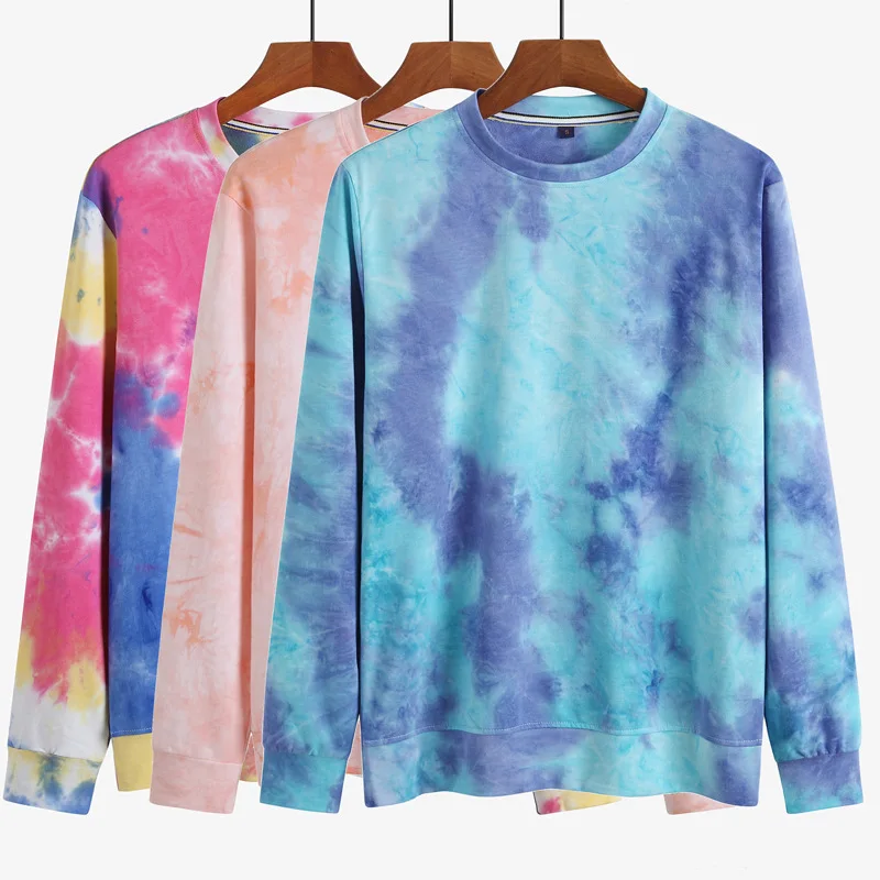 

Spring Fall Tie Dye Personality Men Tops Cotton High Street Hip Hop Irregular Graffiti Casual Loose Round Neck Pullovers Youth