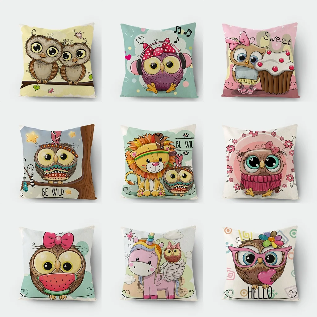 

Cartoon Cute Owl Printing Animal Throw Pillowcase Linen 45*45CM Home Decor Waist Pillow Case Sofa Bed Cushion Cover Hot Selling