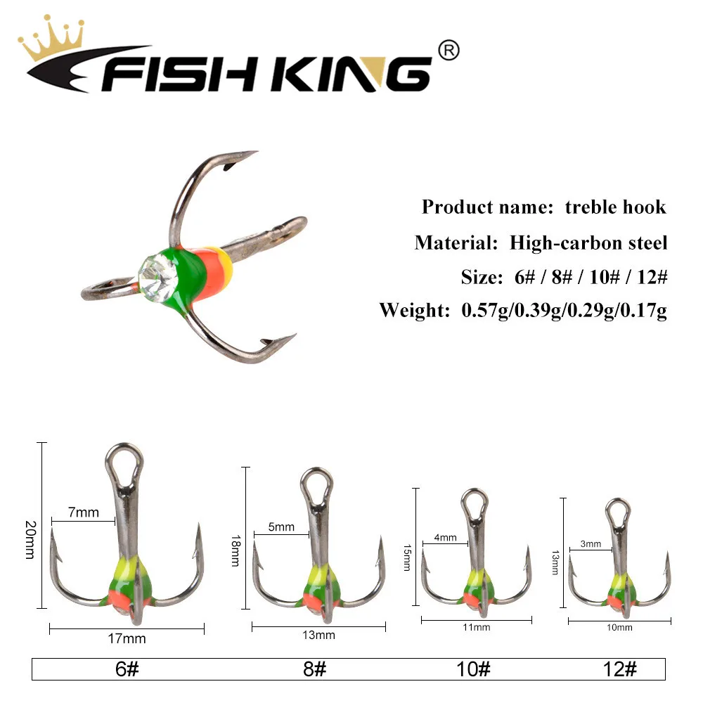 FISH KING 5pcs/pack High Carbon Steel  Winter ice Fishing Hooks Overturned Barbed Trebles Hooks With Diamond Eye Fishing Tackle