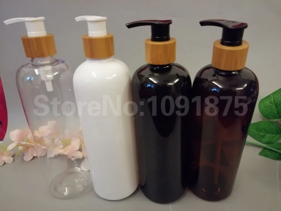 

10pcs 500ml White Black Amber Clear Liquid Soap Bottle Shampoo Bottle Bamboo Lotion Pump cleanser Container Shower Bottle