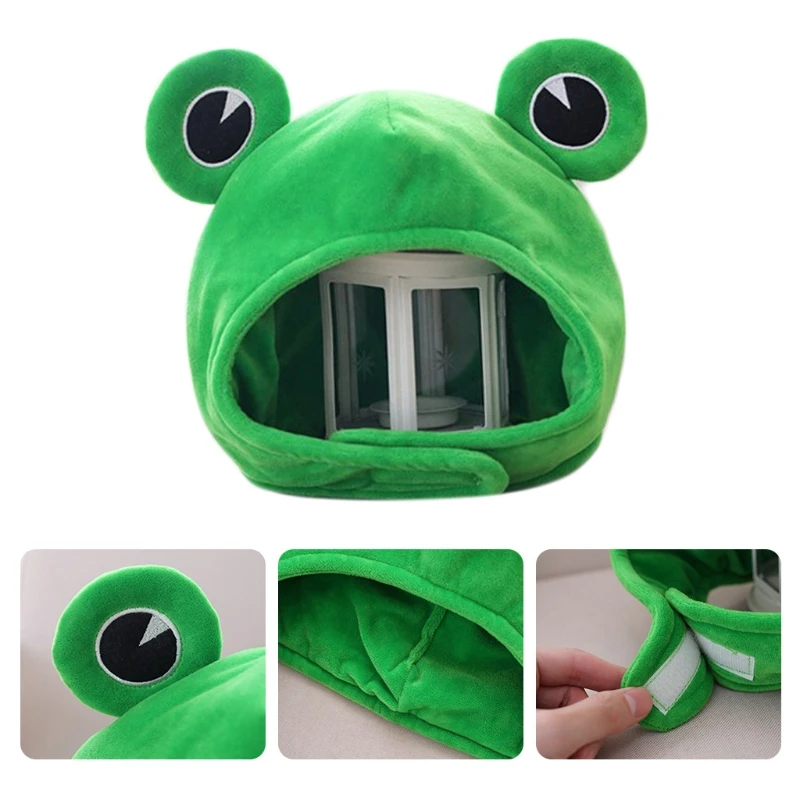 

Funny Big Frog Eyes Cartoon Plush Hat Toy Green Headgear Cap Cosplay Costume