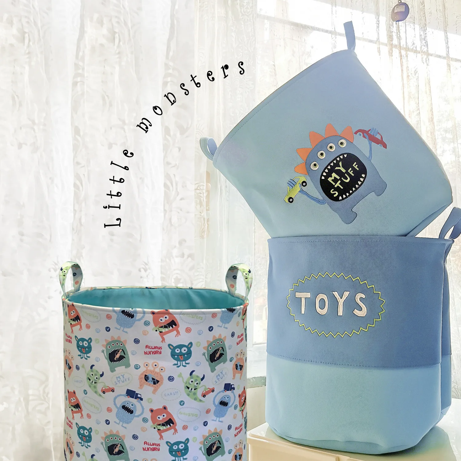 

National fabric thickened storage bucket dirty clothes basket little monster toy sundries