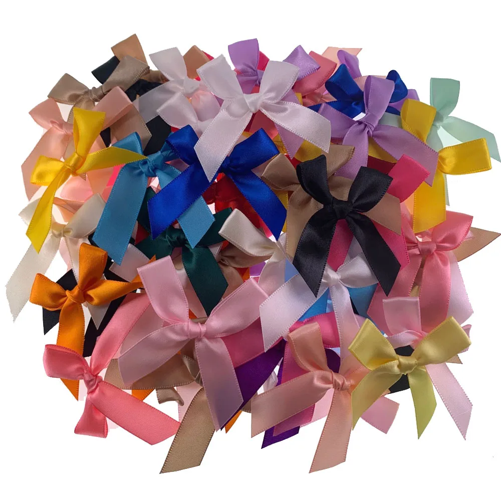 

100Pcs Handmade Satin Ribbon Bows Flower For Christmas Bows Gift Craft Wedding Party Sewing DIY Decorations 6.0cm