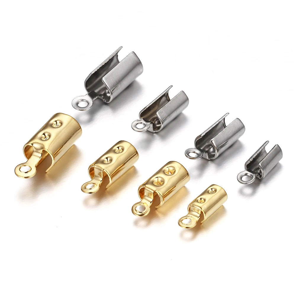 

30pcs Stainless Steel Rope Chain Cords Crimp Bead End Caps for Jewelry Making DIY Components Bracelet Necklace Connector
