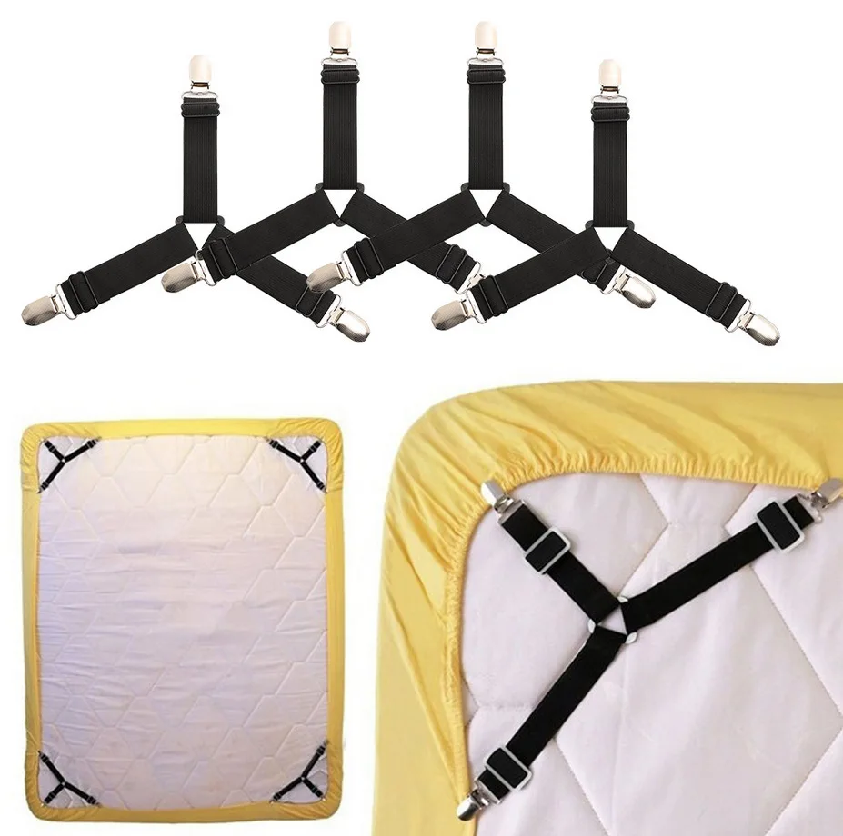

Multifunctional Bed Sheet Holder Adjustable Bed Sheet Buckle Non-slip Fixed Clothes Trousers Curtain Clip 4pcs Bedroom Supplies