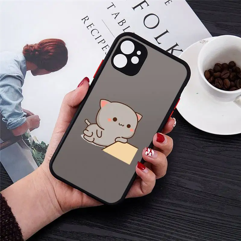 

Peach cat Phone Cases Matte Transparent for iPhone 7 8 11 12 s mini pro X XS XR MAX Plus cover funda