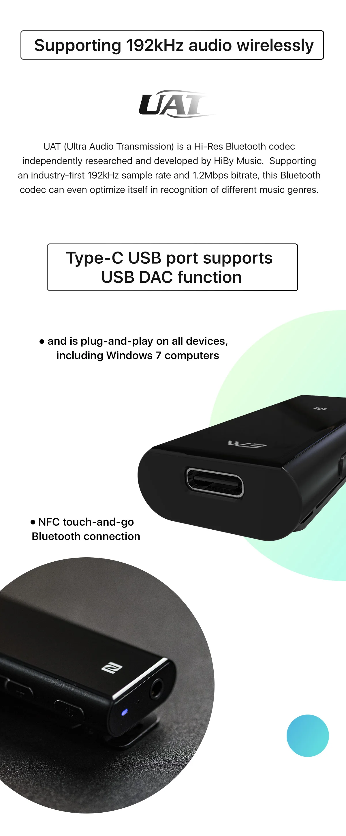HiBy W3 USB DAC 3,5 мм Портативный беспроводной Bluetooth усилитель для наушников приемник AK4377 UAT APTX HD LDAC шумоподавление