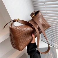 korean style woven pu leather hobo shoulder bags for women fashion wide strap high capacity ladies shopper crossbody bags 2021