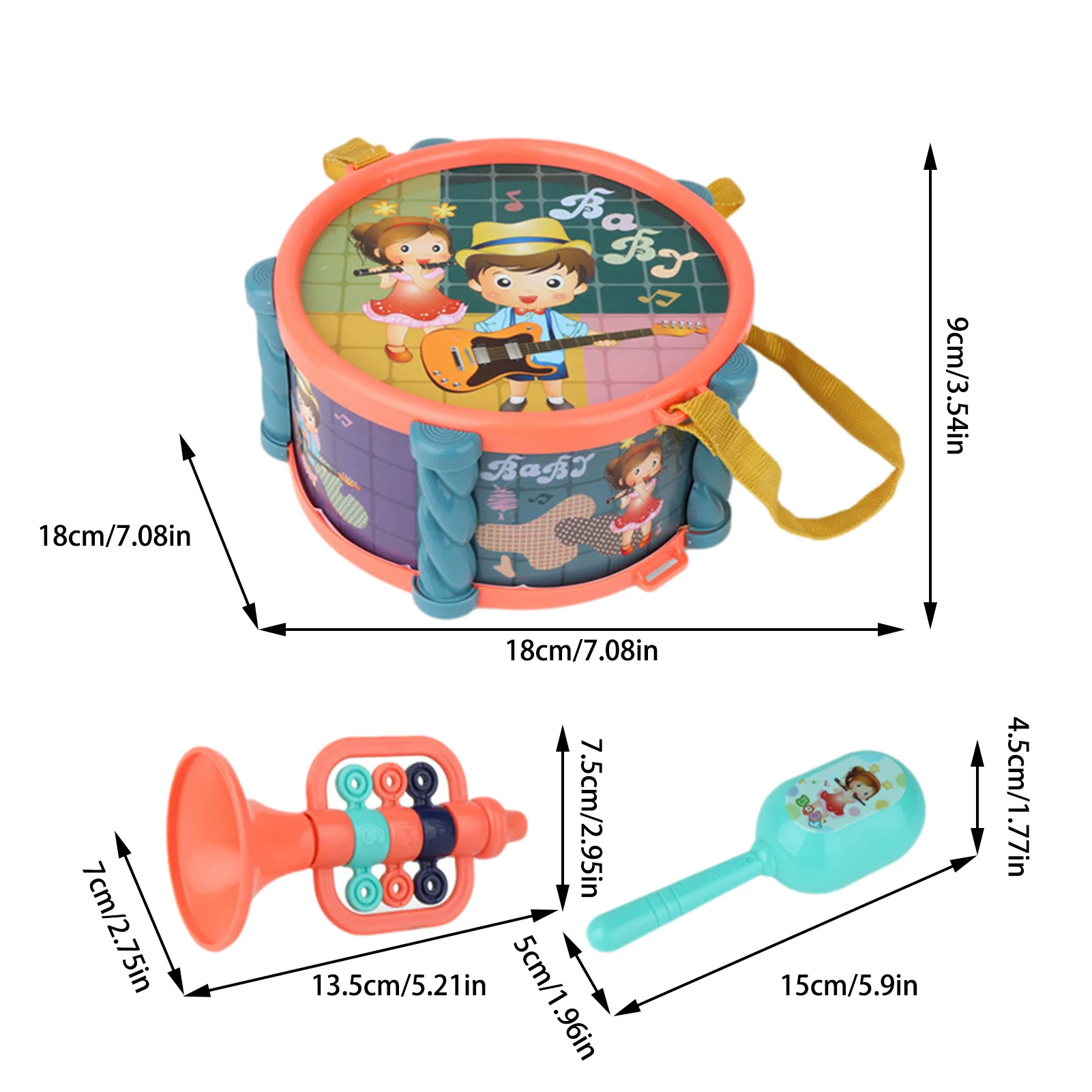 

Drum Toy Set Percussion Instrument Toys Shoulder Strap Rich Colors Musical Instrument Set For Children's Kid's Birthday Gift