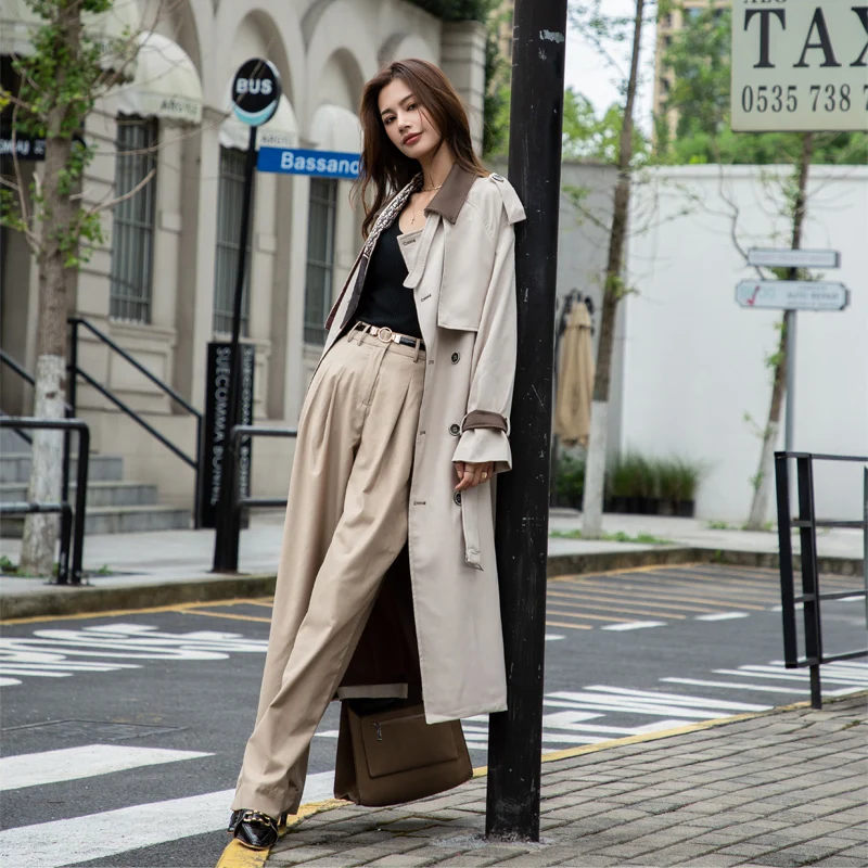 Тренчкот женский классический с поясом Модный повседневный простой двубортный