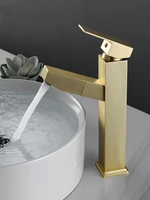 brushed gold bathroom basin faucets pull rotate type solid brass hot cold single handle sink mixer lavatory crane taps