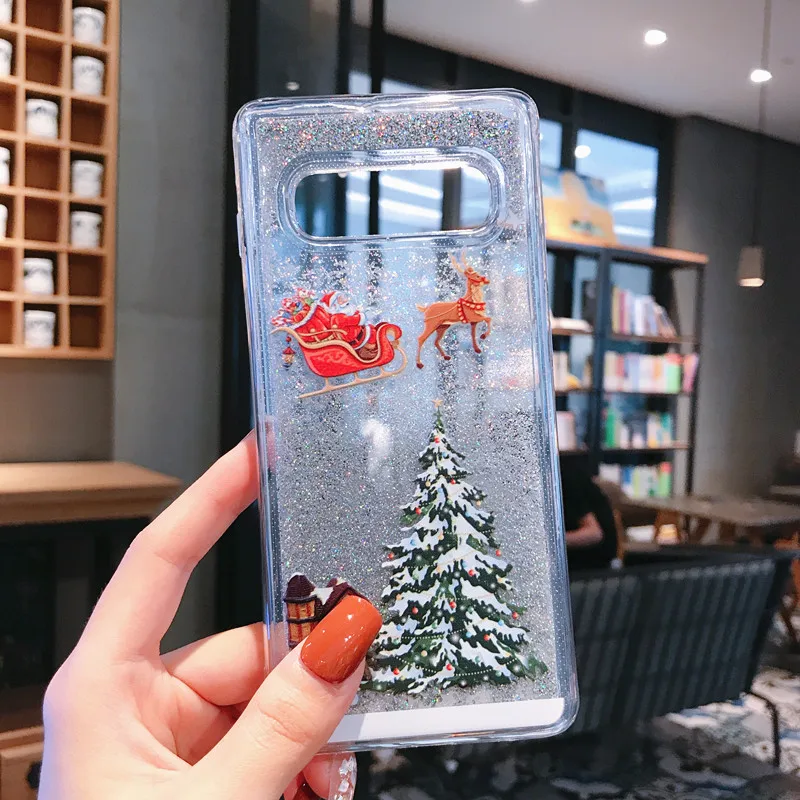 For Samsung Note 10 Plus Cover Christmas Tree Liquid Sand TPU Glitter Back Case for Samsung Note 10 8 9 S8 S9 S10 Plus Coques