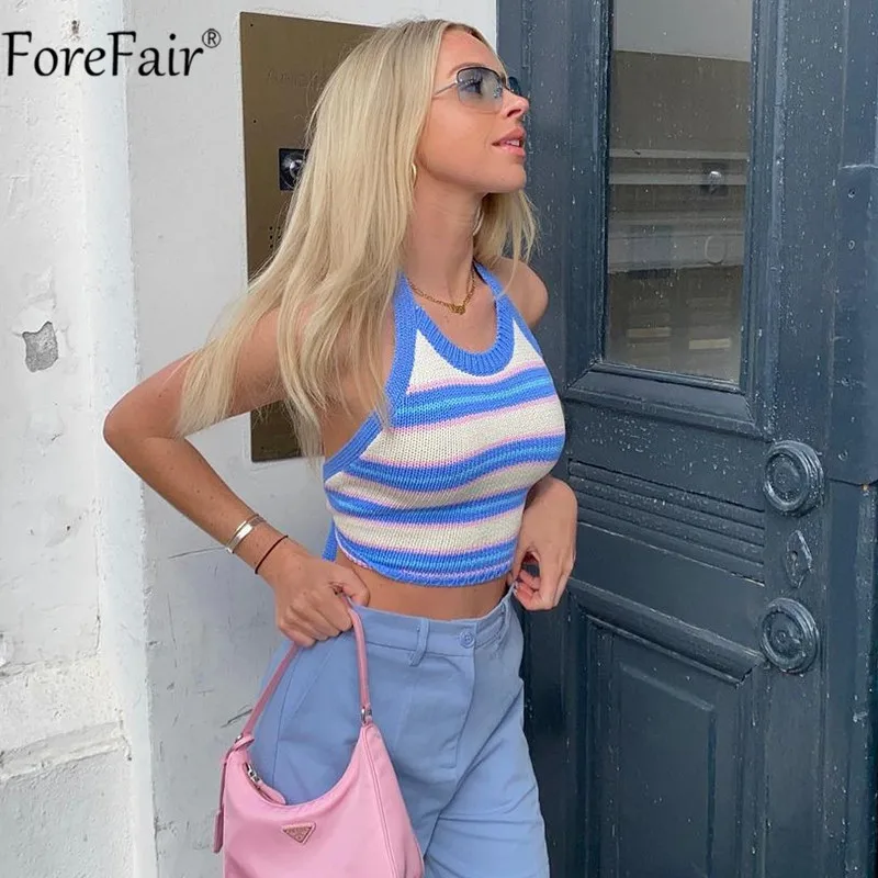 Forefair летние сексуальные вязаные Y2k укороченный топ с американской проймой