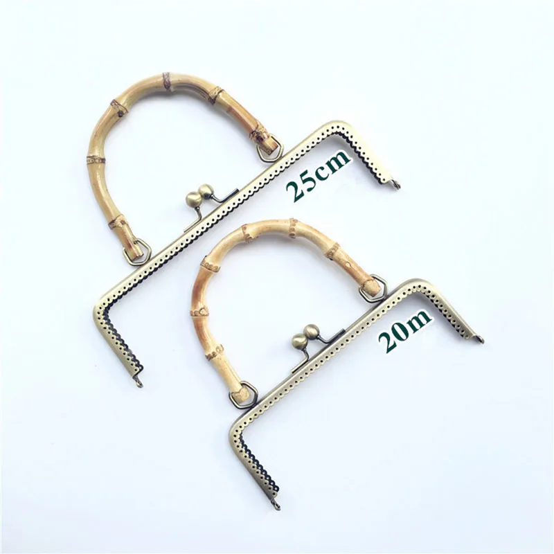 5Pcs 20/25cm Wood Bamboo Handle Metal Purse Frame Sewing Clutch Bag Accessory Kiss Clasp Lock Bronze O Bag Handbag DIY Hardware