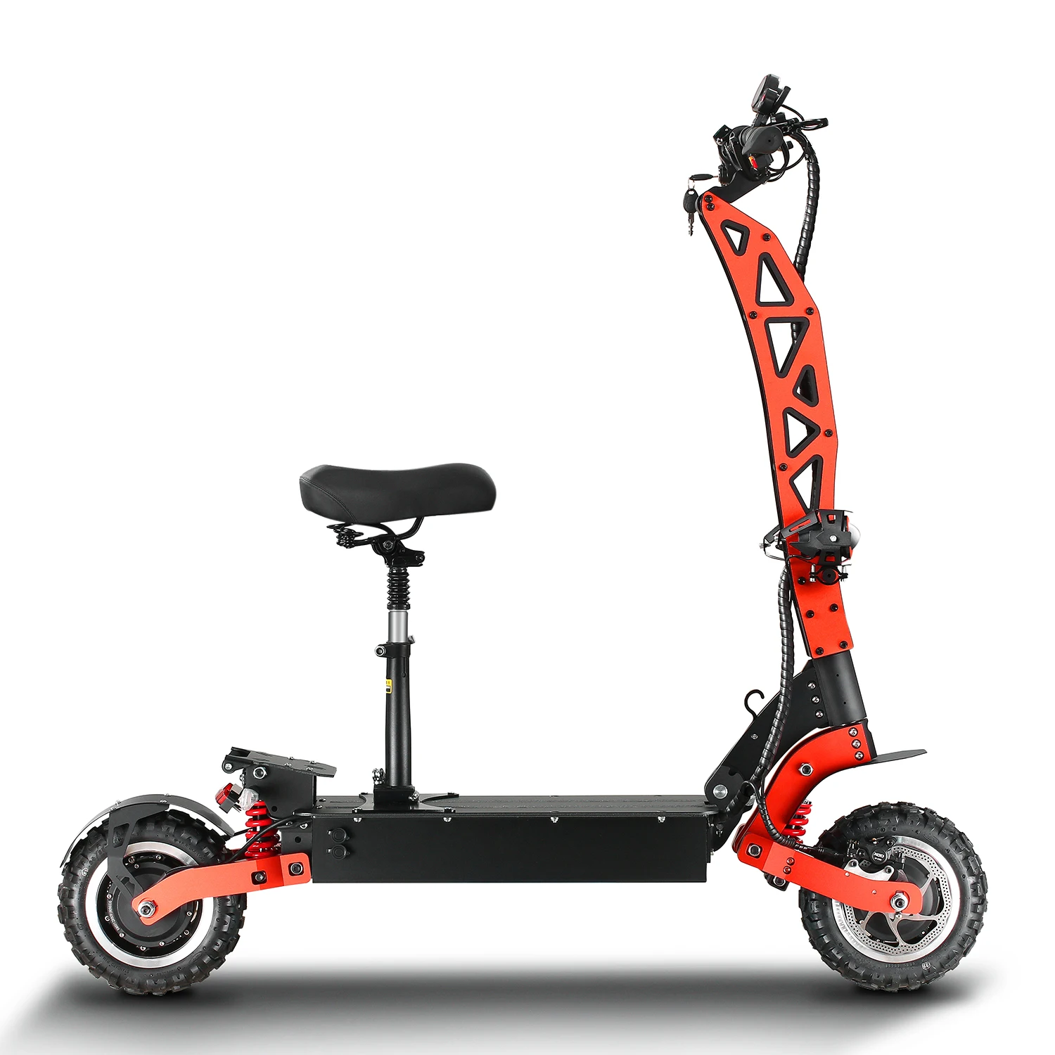 Kaufen 11 Zoll Elektrische Roller 5600W Off-road Motor 60V 38ah Lithium-batterie Doppel Vorne Hinten Rad Stick Top Speed 85 Km/h