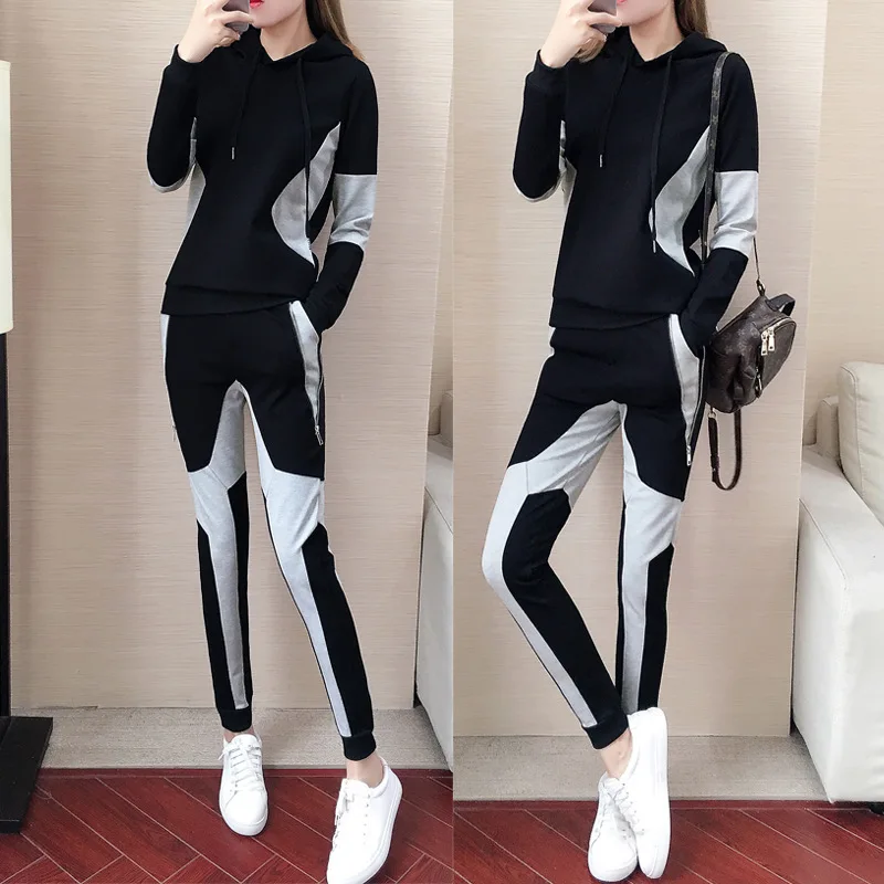 

2021 New Spring Autumn Fall Tracksuits Women Set Hooded Sweatshirt Top Pants 2 Two Piece Set Sportswear Outfit Large Plus Size