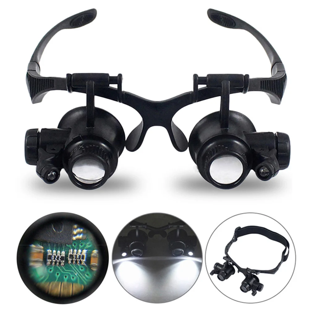 Увеличительное стекло с 2 светодиосветодиодный повязка на голову для ремонта