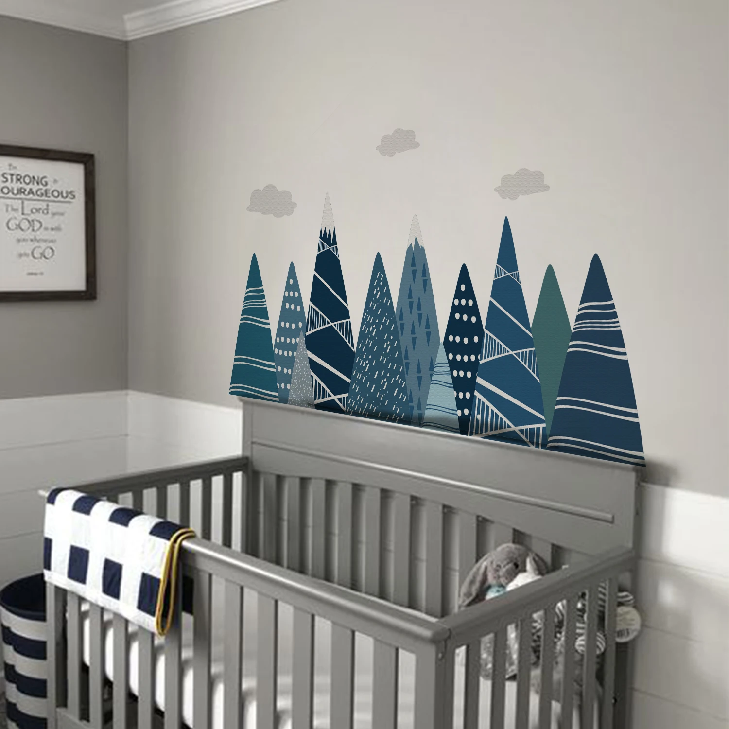 Blue Decorated Mountain Creative Cartoon Wall Stickers for Kids Room Baby Nursery Boys Room Home Decoration Fabric Wallpaper