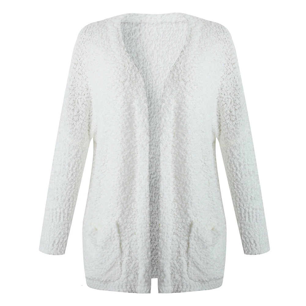 

Fashion Women Solid Color Faux Fleece Pocket Long Coat Cardigan Warm Outerwear