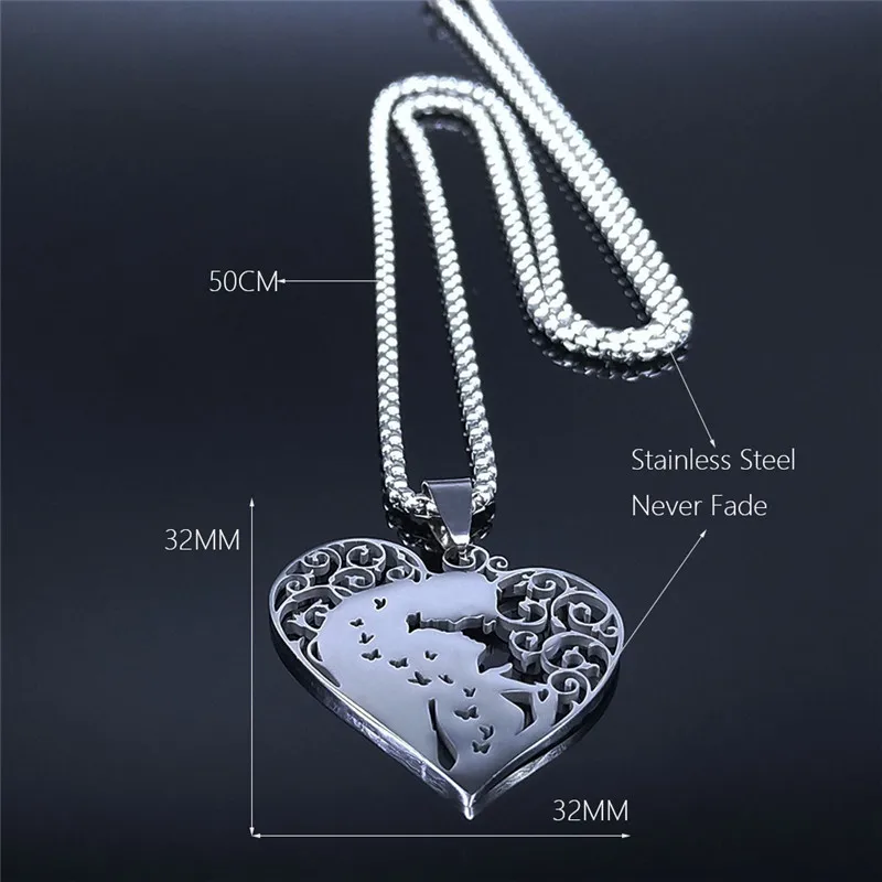 

Heart Love Bird Stainless Steel Necklaces for Women Silver Color Necklace Jewelry collier femme Valentine's Day Gift N4438S01