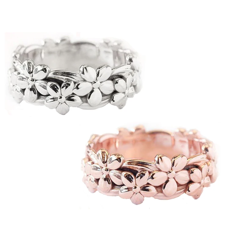 

2021 New Trendy Simple Flower Rings For Women Fashion Rose Gold/Silver Color Female Jewelry Statement Birthday Party Gifts