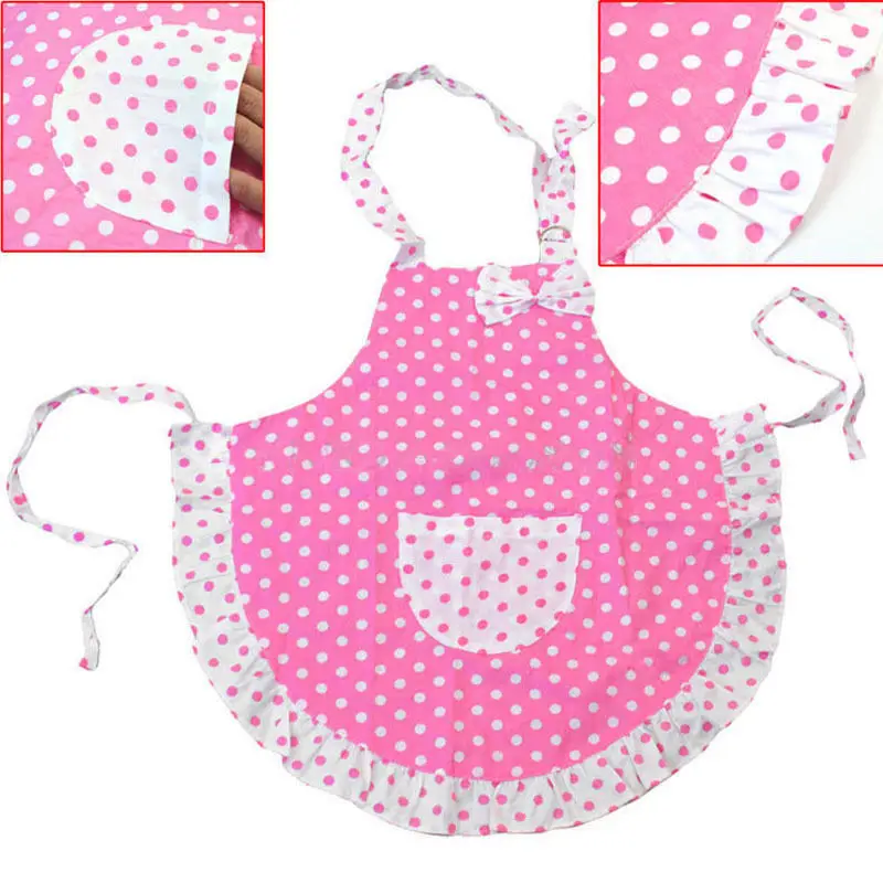 

2 Layers Cloth Household Cleaning Tools Aprons Aprons Child Kids Baking Kitchen Cook Frills Polka Dots Princess Apron