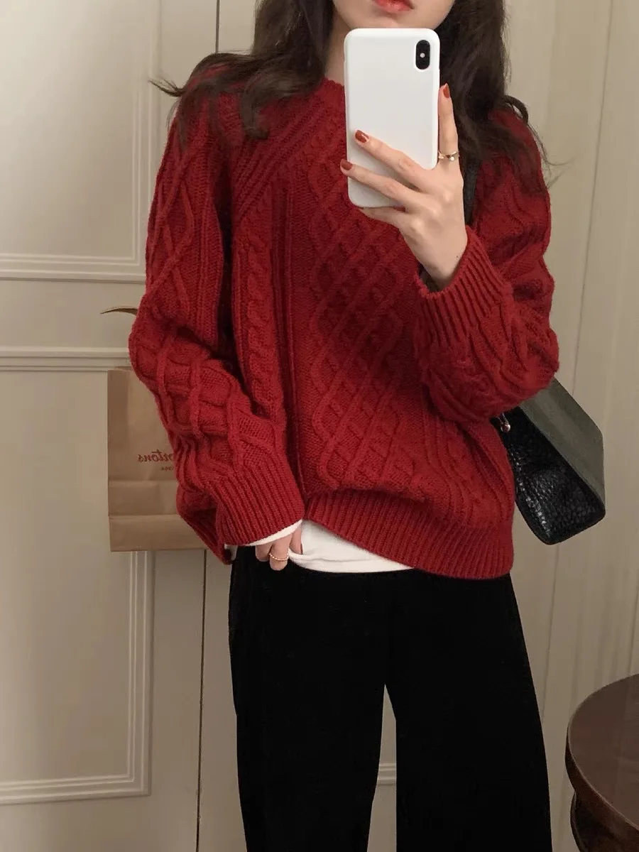 

Новинка 2021, модный тяжелый скрученный шерстяной толстый мягкий восковой Повседневный пуловер с круглым вырезом, свитер