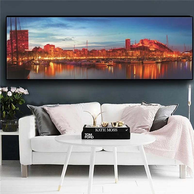 Современные пары пейзаж ночь закат настенное искусство холст живопись постер