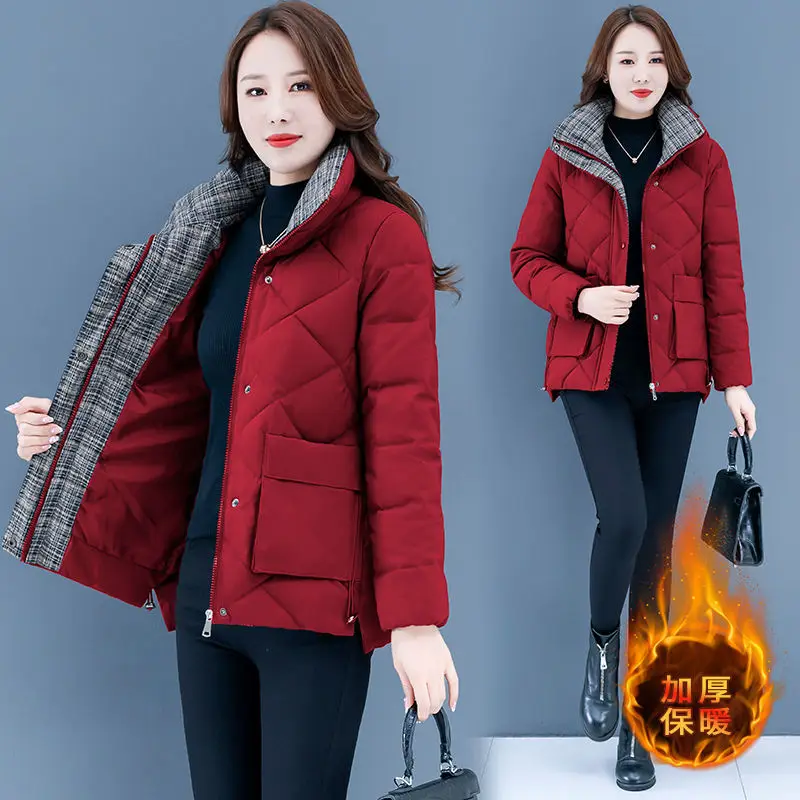 2023 Women Thick Parkas Coats Female Long Sleeve Stand Neck Zipper  Casual Outwears Ladies Warm padded Jackets H882