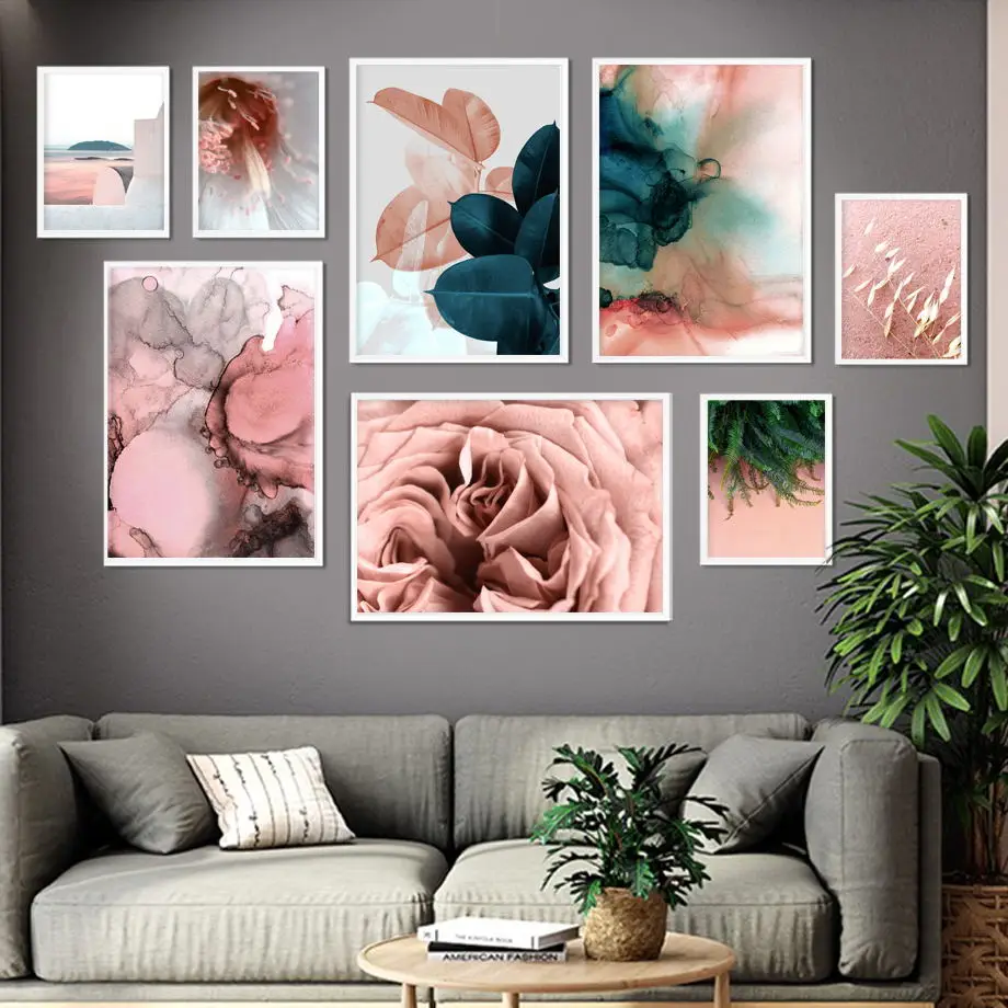 Пион свежий лист стены Искусство Холст живопись розовый морской пейзаж