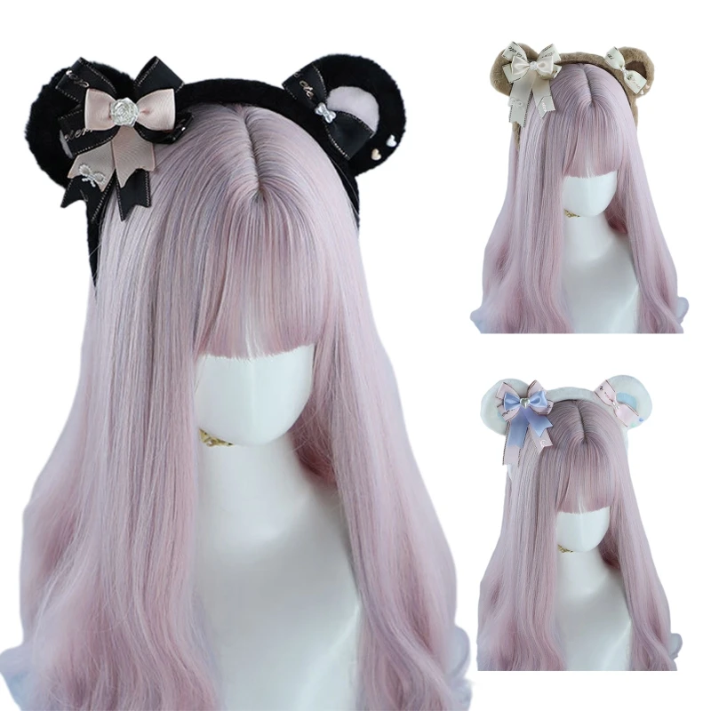 

Cute Bear Ears Headbands Lolita Animal Ears Rose Ribbon Bows Headdress Furry Anime Hairbands Cosplay Hair Accessories