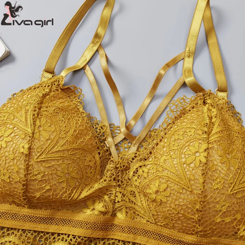 

2019 Hot Women Bra Lingerie Hollow Out Plus Size Wire Free Sexy Lace Bottoming Underwear Solid Color Bra Lingerie feminino