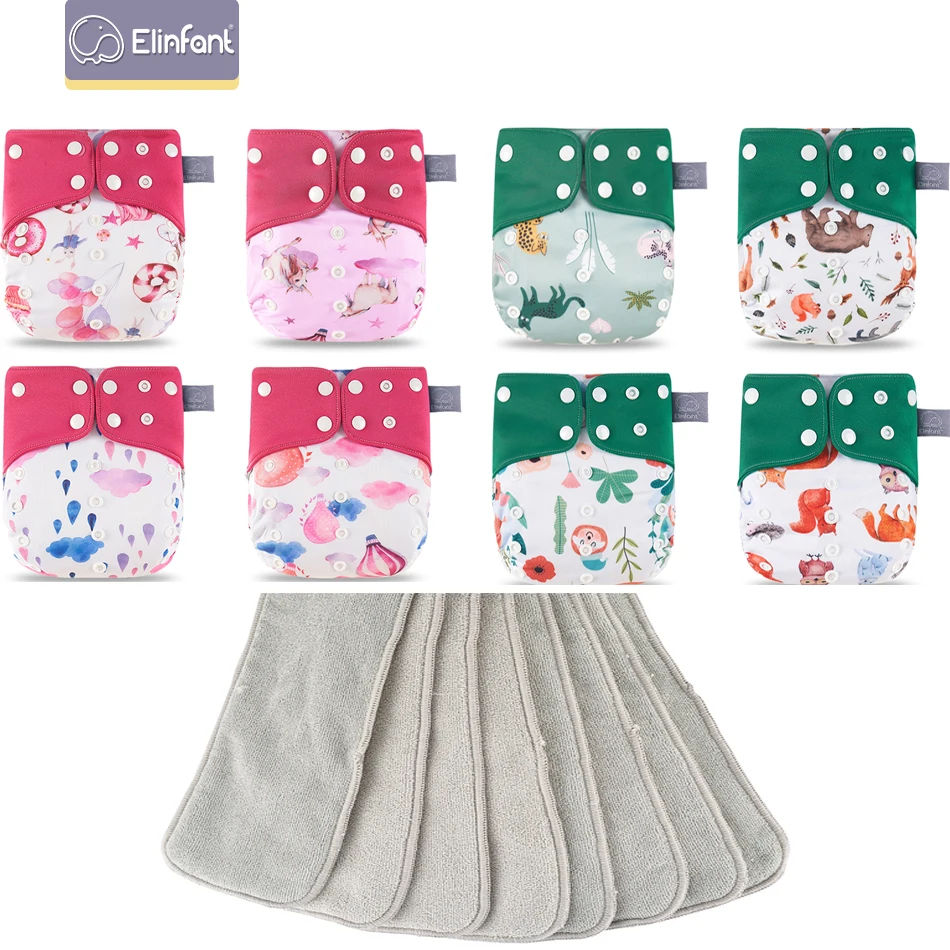 Elinfant-PA&Ntilde;ALES impermeables a juego para beb&eacute;, 8 unidades de tela de malla gris y 8 insertos de microfibra-0