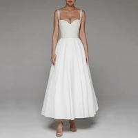 civil corset party wedding dress a line spaghetti straps lace up simple bridal gown white sleeveless ankle length vestidos novia