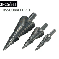 3pcsset 4 32mm hss cobalt step drill bit set nitrogen high speed steel spiral for metal cone triangle shank hole metal drills