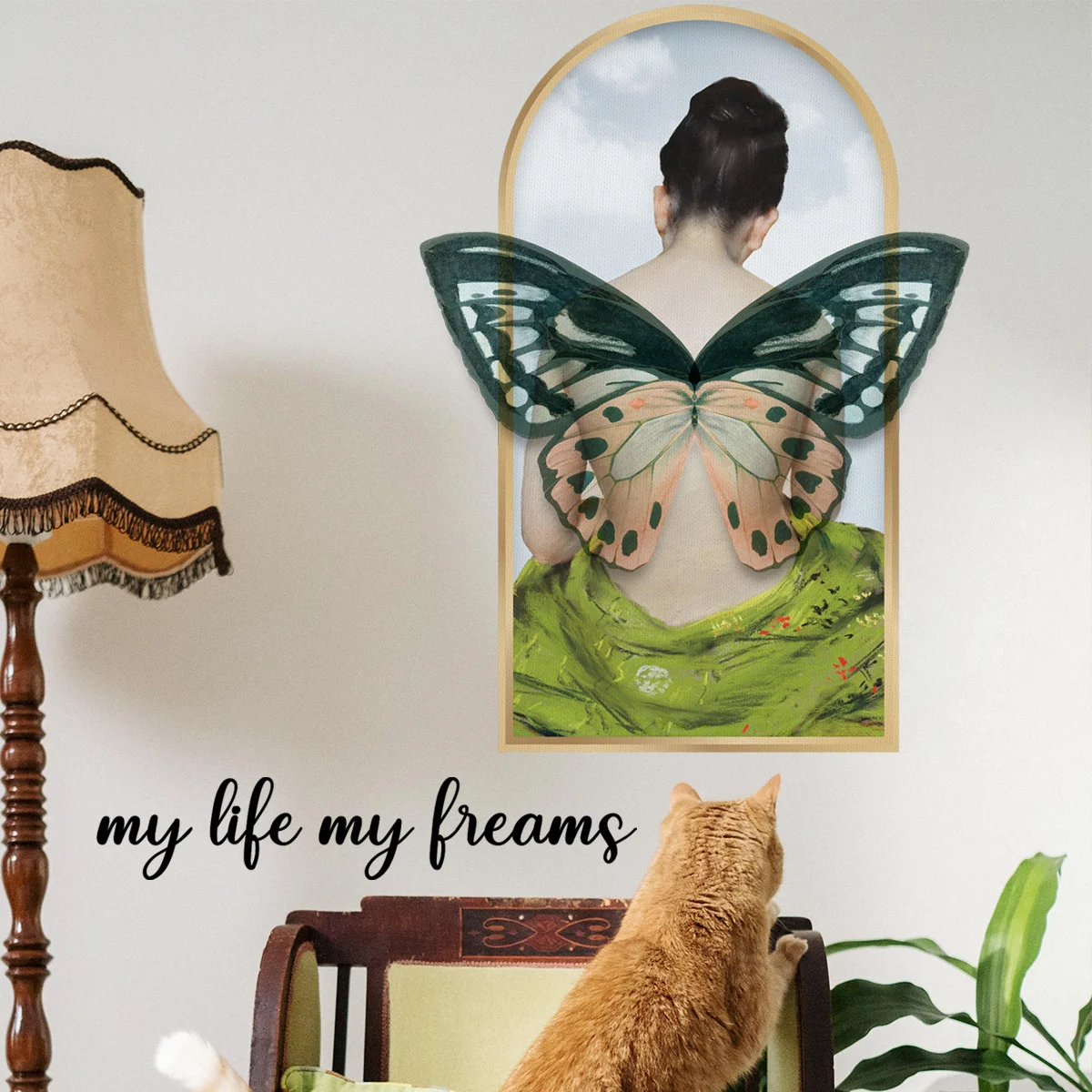 

Dreamy Winged Little Girl English Decorative Wall Stickers Living Room Bedroom Background Wall Self-adhesive Wall Stickers