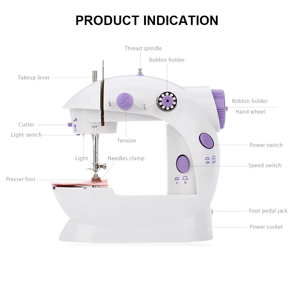 Портативная мини швейная машина для шитья двойная регулировка скорости