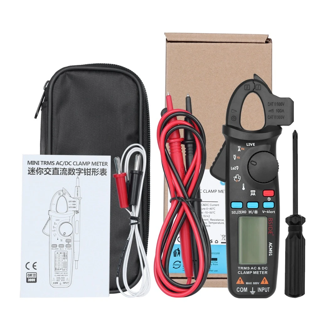 

Mini Digital Clamp Meters Multimeter ACM91 True RMS DC AC Current Voltage Ohm Temp Capacitance Hz NCV Tester Ammeter