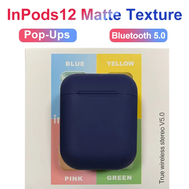 i12 D Dark blue box Новые беспроводные наушники Macaron i12 TWS Bluetooth 5,0 в гарнитуре сенсорный всплывающий стерео наушники для телефона HD микрофон - Цвет: i12 D Dark blue box