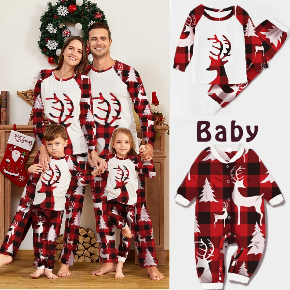 

Christmas Sleepwear Family Matching Pajamas Deer Mother Daughter Father Son Baby Pj's Xmas Daddy Mommy and Me Clothes Tops+Pants