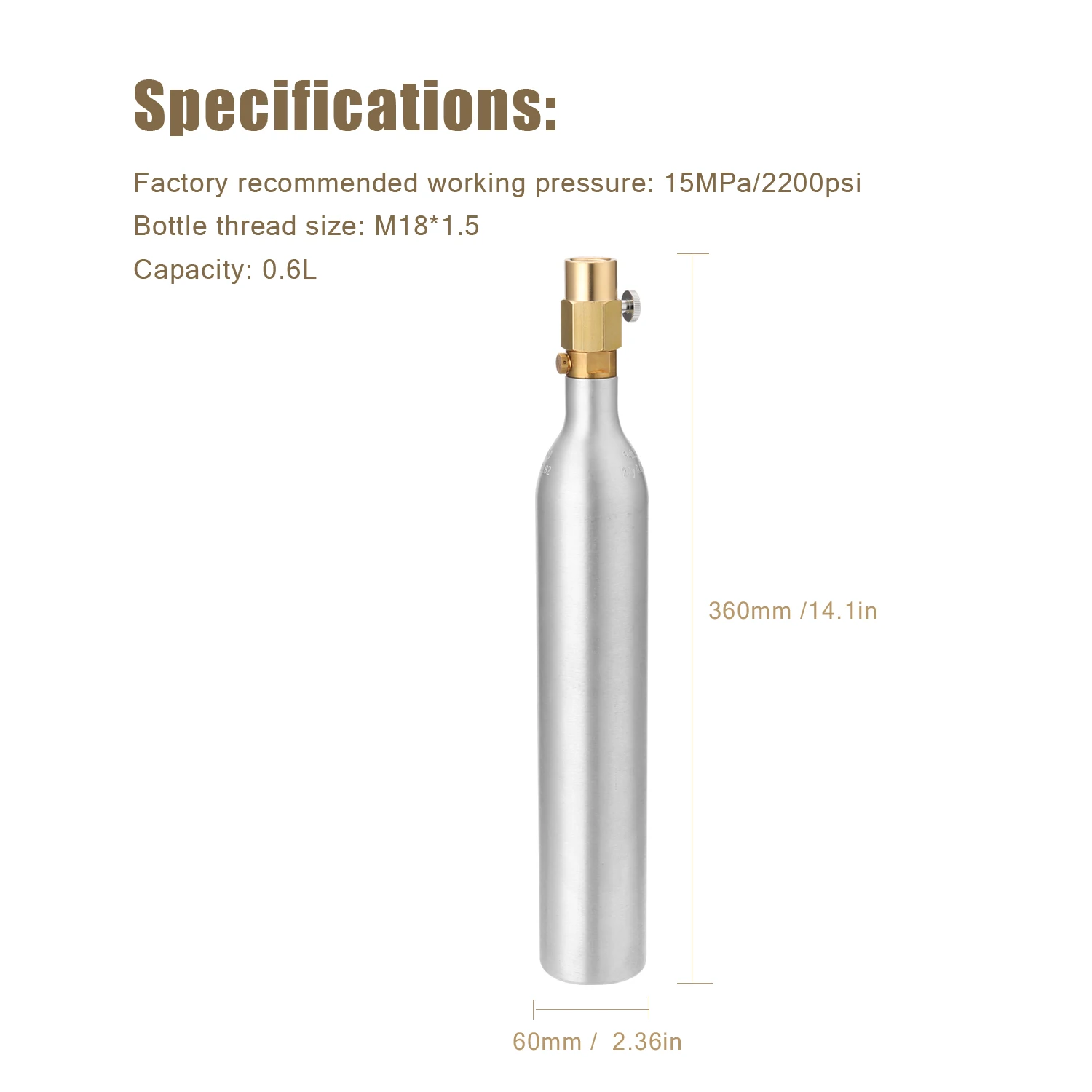 

0.6L Solid Brass Sodawater Bottle Cylinder High Compressed Bottle With Refill Soda Adapter W21.8 Thread
